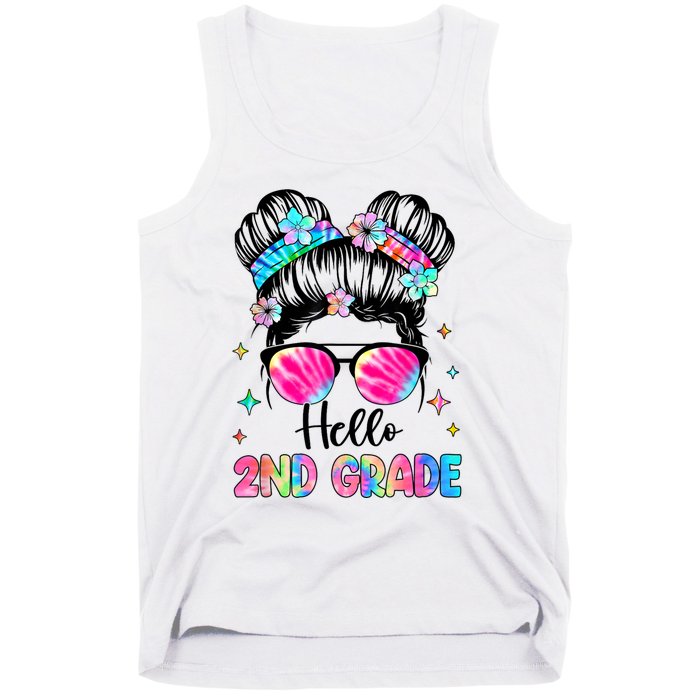 Hello 2nd Grade Messy Hair Bun Girl Back To School First Day Tank Top