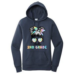 Hello 2nd Grade Messy Hair Bun Girl Back To School First Day Women's Pullover Hoodie