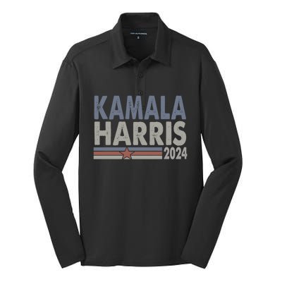 Harris 2024 Grunge Retro Stripes Vintage Kamala Harris 2024 Gift Silk Touch Performance Long Sleeve Polo