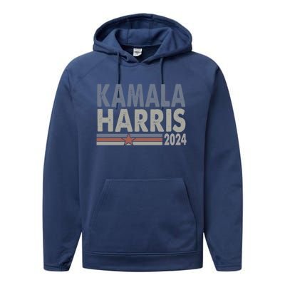 Harris 2024 Grunge Retro Stripes Vintage Kamala Harris 2024 Gift Performance Fleece Hoodie