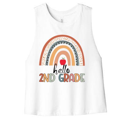 Hello 2Nd Grade Teacher Rainbow Team Second Grade Teacher Great Gift Women's Racerback Cropped Tank