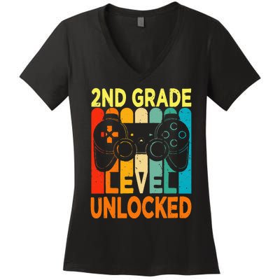 Hello 2nd Grade Level Unlocked Video Game Women's V-Neck T-Shirt