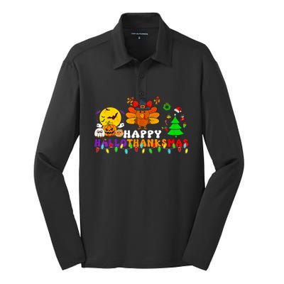 Hallothanksmas 2024 Halloween Merry Christmas Thanksgiving Silk Touch Performance Long Sleeve Polo