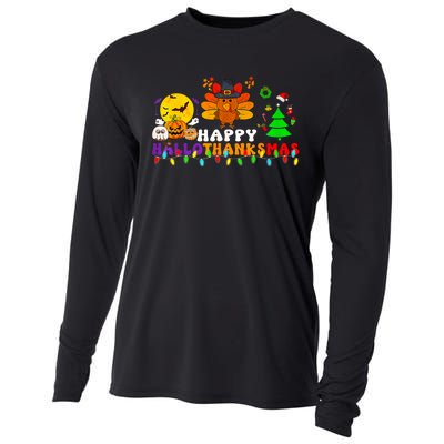 Hallothanksmas 2024 Halloween Merry Christmas Thanksgiving Cooling Performance Long Sleeve Crew