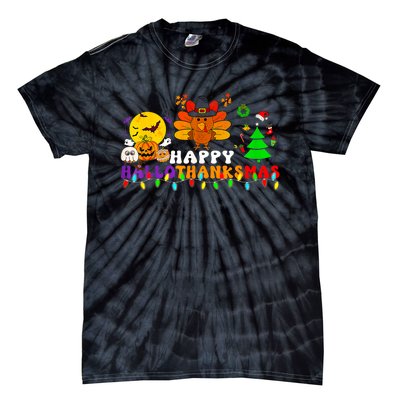 Hallothanksmas 2024 Halloween Merry Christmas Thanksgiving Tie-Dye T-Shirt