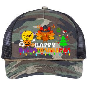 Hallothanksmas 2024 Halloween Merry Christmas Thanksgiving Retro Rope Trucker Hat Cap