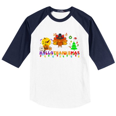 Hallothanksmas 2024 Halloween Merry Christmas Thanksgiving Baseball Sleeve Shirt