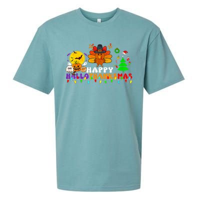 Hallothanksmas 2024 Halloween Merry Christmas Thanksgiving Sueded Cloud Jersey T-Shirt