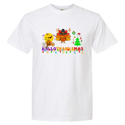 Hallothanksmas 2024 Halloween Merry Christmas Thanksgiving Garment-Dyed Heavyweight T-Shirt