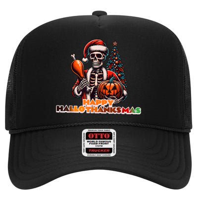 Hallothanksmas 2024 Halloween Merry Christmas Thanksgiving High Crown Mesh Back Trucker Hat