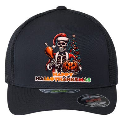 Hallothanksmas 2024 Halloween Merry Christmas Thanksgiving Flexfit Unipanel Trucker Cap