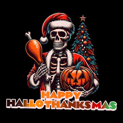 Hallothanksmas 2024 Halloween Merry Christmas Thanksgiving T-Shirt