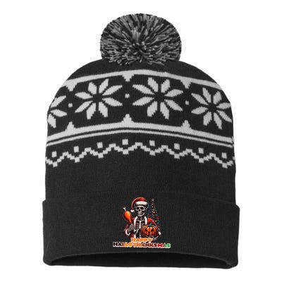 Hallothanksmas 2024 Halloween Merry Christmas Thanksgiving USA-Made Snowflake Beanie