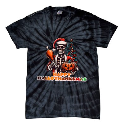 Hallothanksmas 2024 Halloween Merry Christmas Thanksgiving Tie-Dye T-Shirt