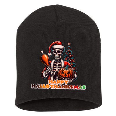 Hallothanksmas 2024 Halloween Merry Christmas Thanksgiving Short Acrylic Beanie