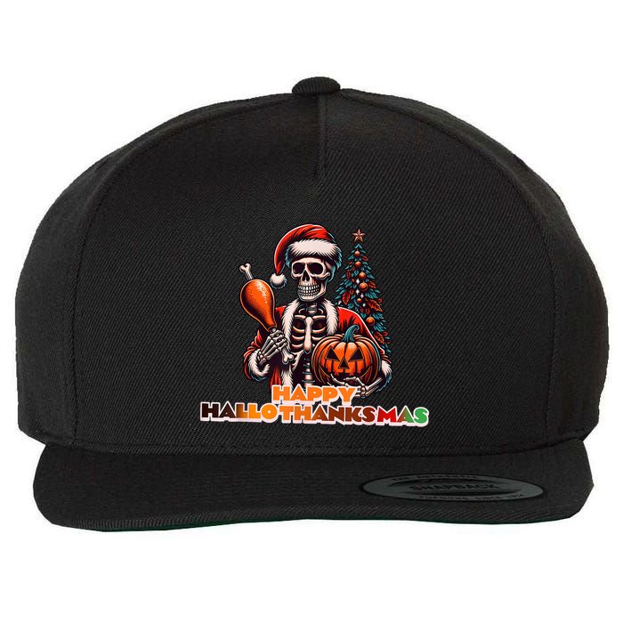 Hallothanksmas 2024 Halloween Merry Christmas Thanksgiving Wool Snapback Cap