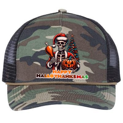 Hallothanksmas 2024 Halloween Merry Christmas Thanksgiving Retro Rope Trucker Hat Cap