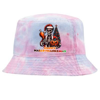 Hallothanksmas 2024 Halloween Merry Christmas Thanksgiving Tie-Dyed Bucket Hat