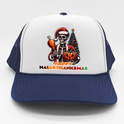 Hallothanksmas 2024 Halloween Merry Christmas Thanksgiving Trucker Hat