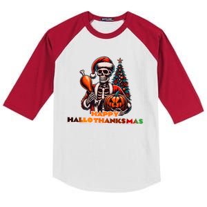 Hallothanksmas 2024 Halloween Merry Christmas Thanksgiving Kids Colorblock Raglan Jersey