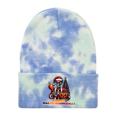 Hallothanksmas 2024 Halloween Merry Christmas Thanksgiving Tie Dye 12in Knit Beanie