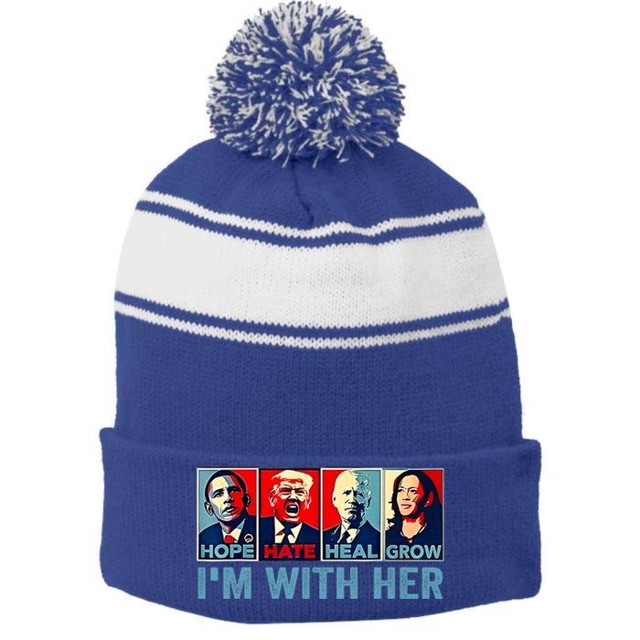 Harris 2024 IM With Her Kamala Harris Vote President Stripe Pom Pom Beanie