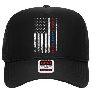 Harris 2024 Kamala Harris 2024 Elections American Flag High Crown Mesh Back Trucker Hat