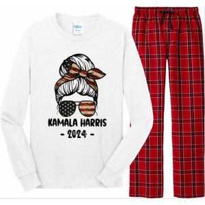 Harris 2024 Kamala Harris 2024 Messy Bun Elections Long Sleeve Pajama Set