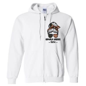 Harris 2024 Kamala Harris 2024 Messy Bun Elections Full Zip Hoodie