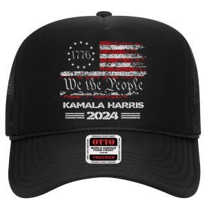 Harris 2024 Kamala Harris 2024 Elections American Flag High Crown Mesh Back Trucker Hat