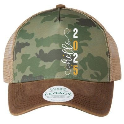 Hello 2025 New Year Front Back Design Legacy Tie Dye Trucker Hat