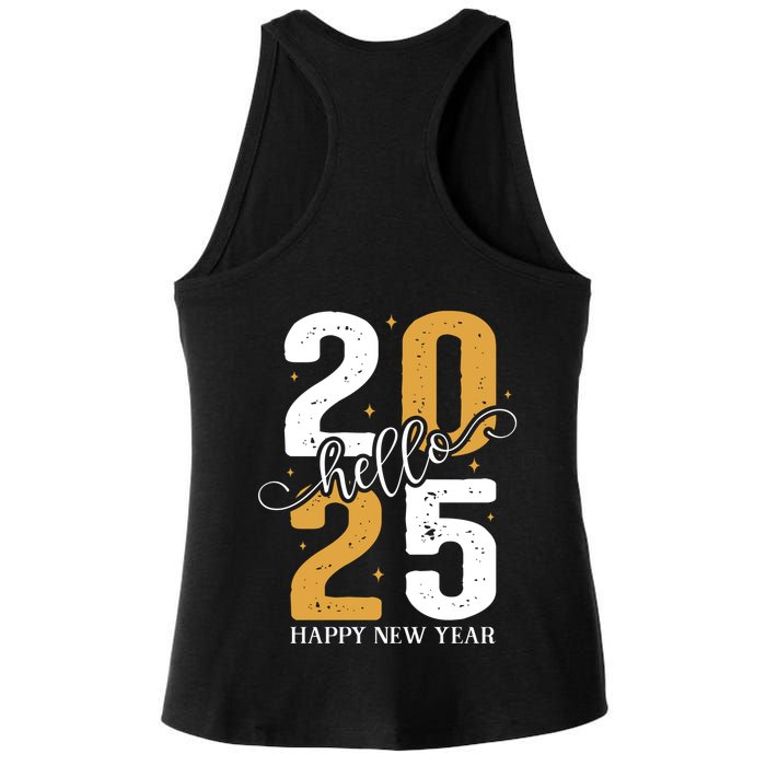 Hello 2025 New Year Front Back Design Ladies PosiCharge Tri-Blend Wicking Tank