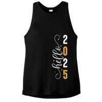 Hello 2025 New Year Front Back Design Ladies PosiCharge Tri-Blend Wicking Tank