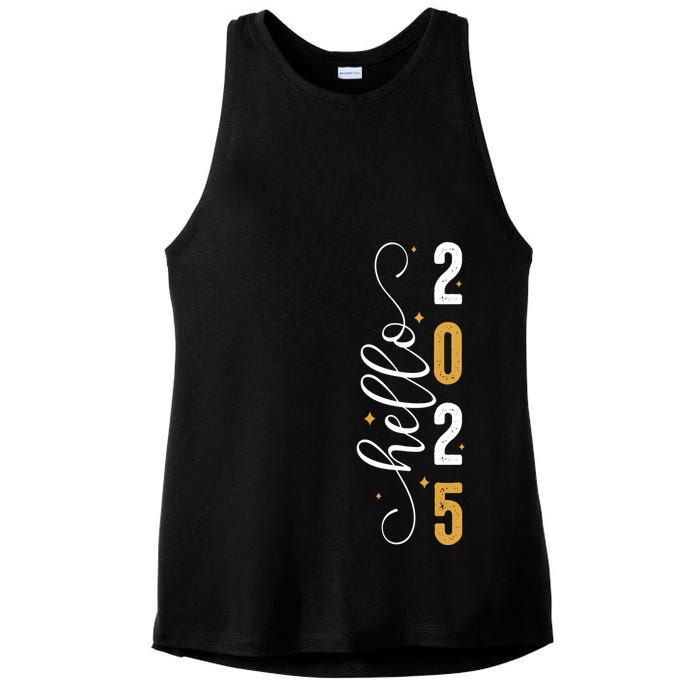 Hello 2025 New Year Front Back Design Ladies PosiCharge Tri-Blend Wicking Tank