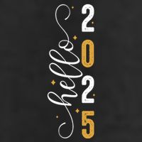 Hello 2025 New Year Front Back Design 7 Panel Mesh Trucker Snapback Hat