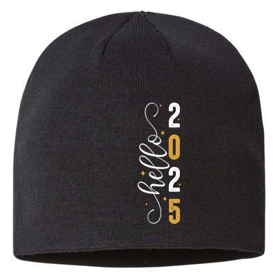 Hello 2025 New Year Front Back Design Sustainable Beanie