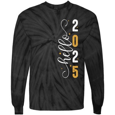 Hello 2025 New Year Front Back Design Tie-Dye Long Sleeve Shirt