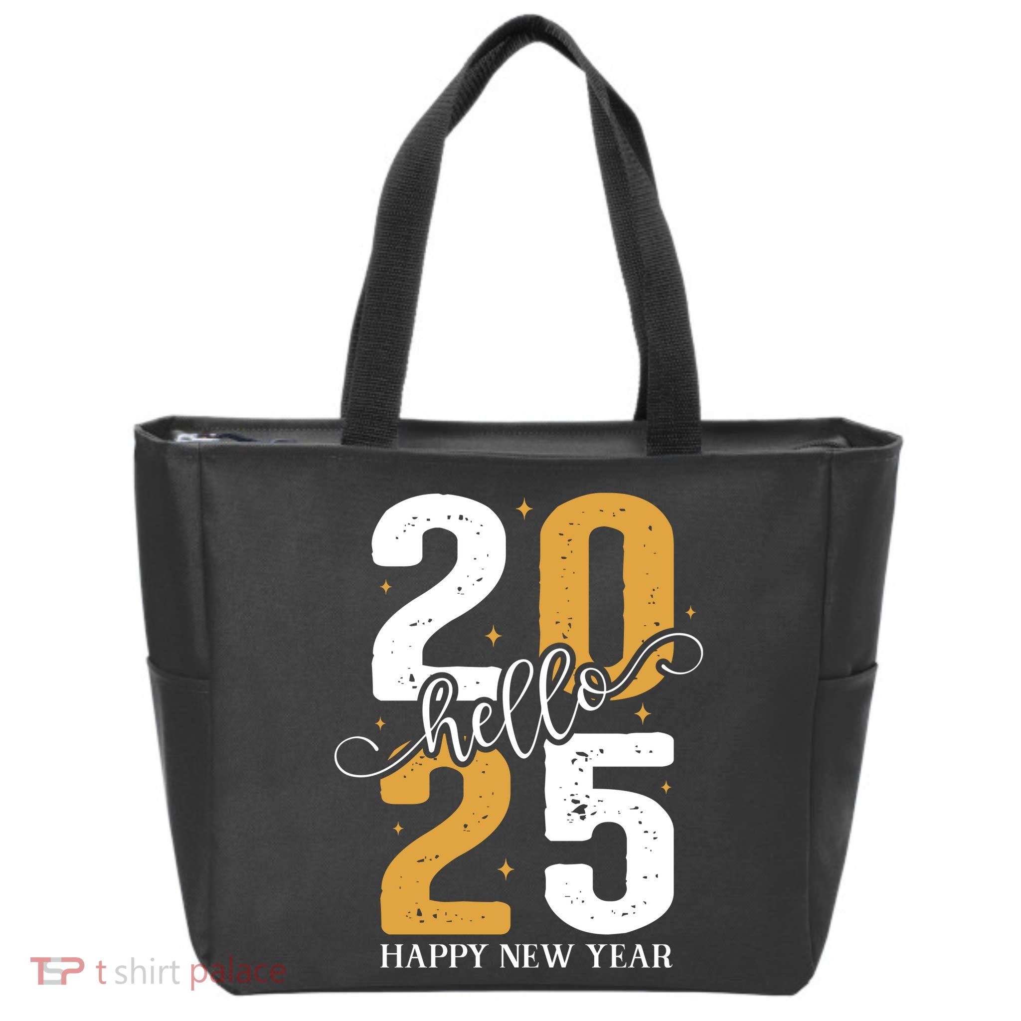 Hello 2025 New Year Front Back Design Zip Tote Bag