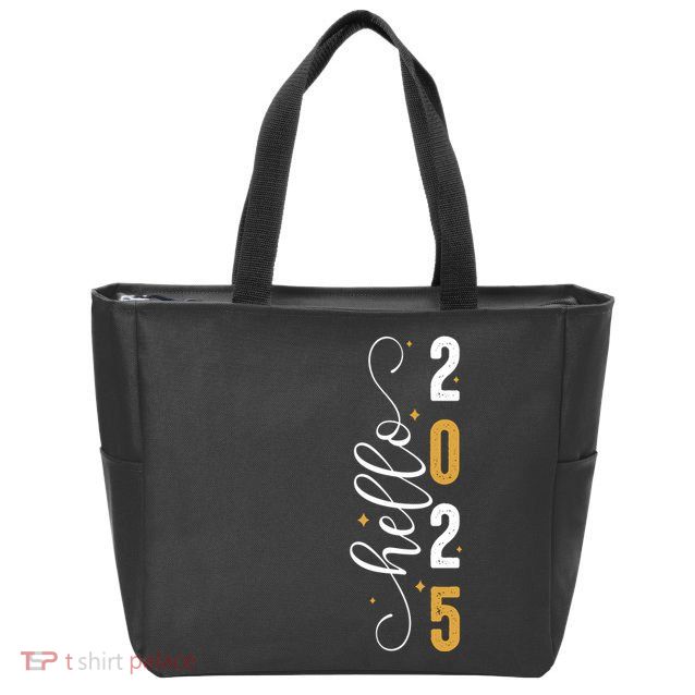Hello 2025 New Year Front Back Design Zip Tote Bag