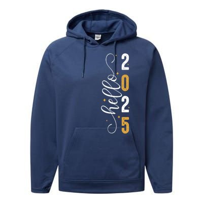 Hello 2025 New Year Front Back Design Performance Fleece Hoodie