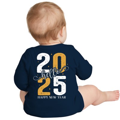 Hello 2025 New Year Front Back Design Baby Long Sleeve Bodysuit