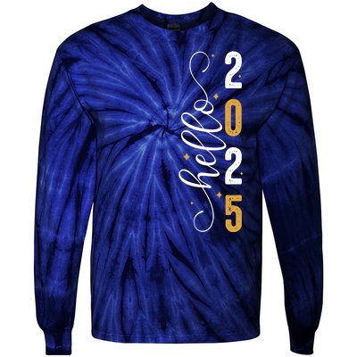 Hello 2025 New Year Front Back Design Tie-Dye Long Sleeve Shirt