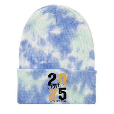 Hello 2025 New Year Front Back Design Tie Dye 12in Knit Beanie