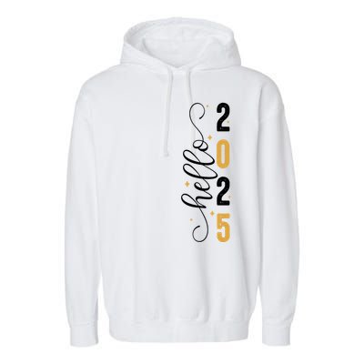 Hello 2025 New Year Front Back Design Garment-Dyed Fleece Hoodie
