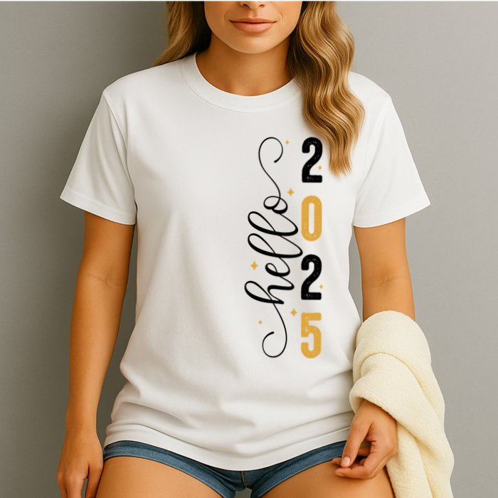 Hello 2025 New Year Front Back Design Garment-Dyed Heavyweight T-Shirt