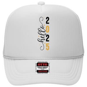 Hello 2025 New Year Front Back Design High Crown Mesh Back Trucker Hat