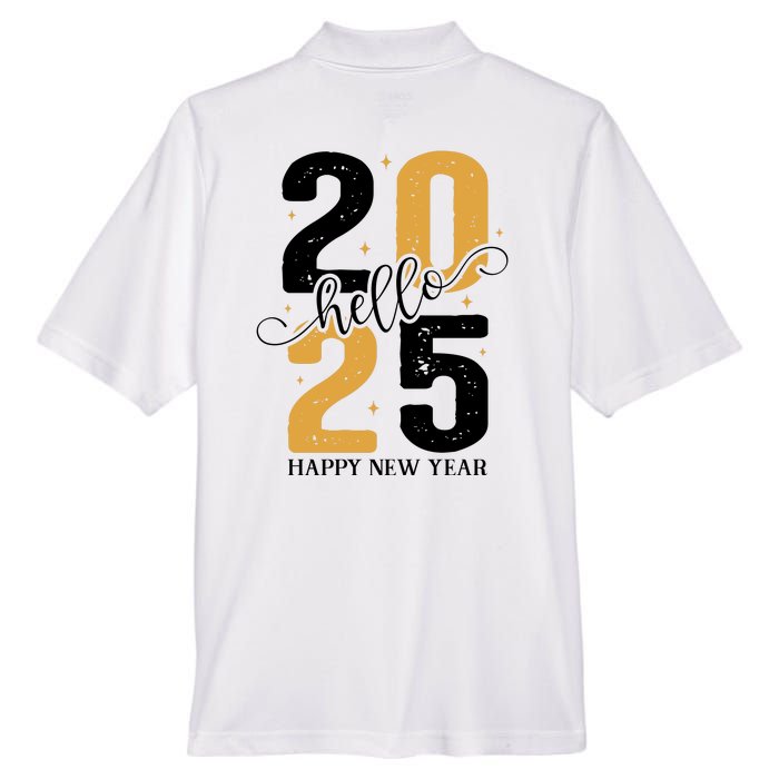 Hello 2025 New Year Front Back Design Men's Origin Performance Pique Polo