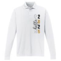 Hello 2025 New Year Front Back Design Performance Long Sleeve Polo