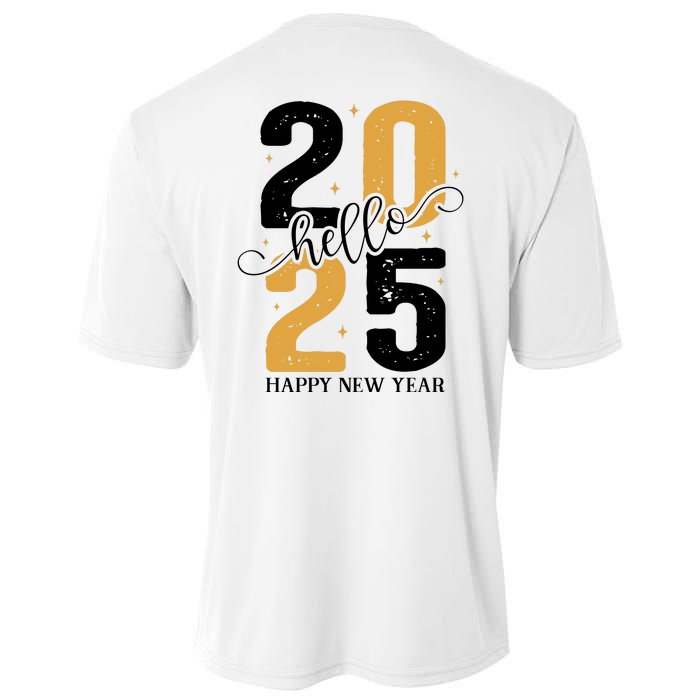 Hello 2025 New Year Front Back Design Cooling Performance Crew T-Shirt