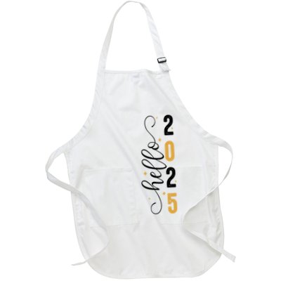 Hello 2025 New Year Front Back Design Full-Length Apron With Pockets